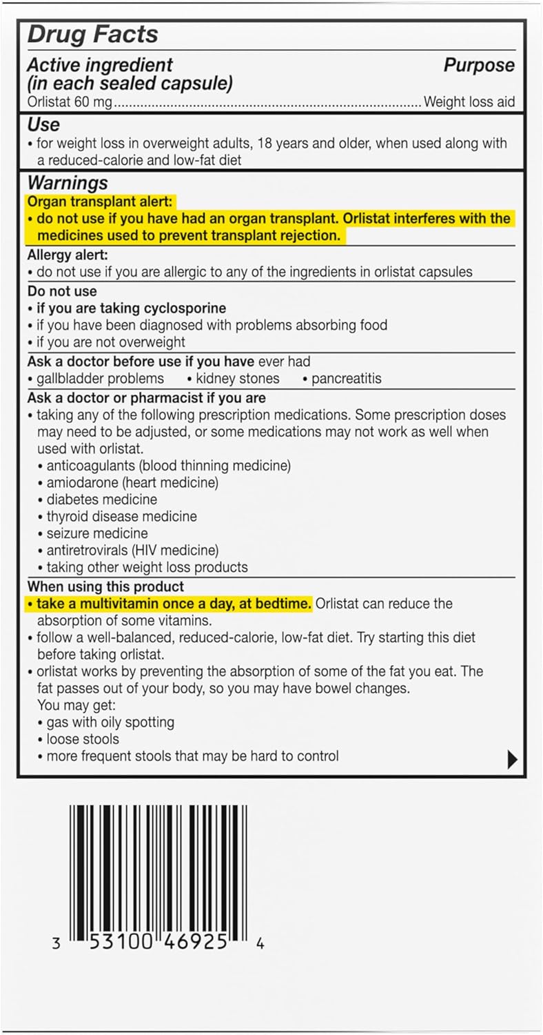 alli Weight Loss Diet Pills, Orlistat 60 mg Capsules, Non Prescription Weight Loss Aid, 120 Count Refill Pack